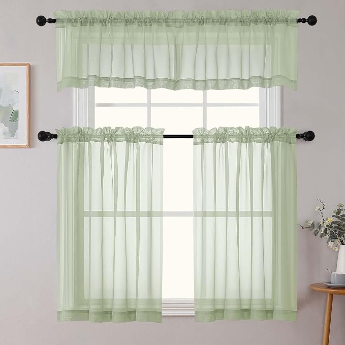 Light Green Valances for Windows, Light Green Sheer Curtains 14 Inch Length 2 - Image 2