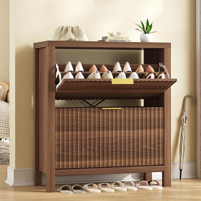 YOMILUVE Shoe Cabinet Storage for Entryway, Fluted Shoe Cabinet - Image 3