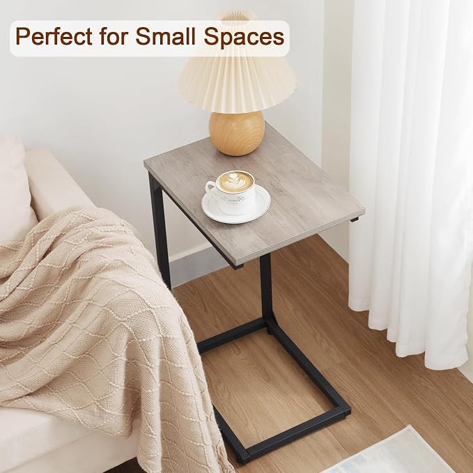 AMHANCIBLE C Shaped Side Table, End Tables Living Room Set of 2, Slide Under - Image 7