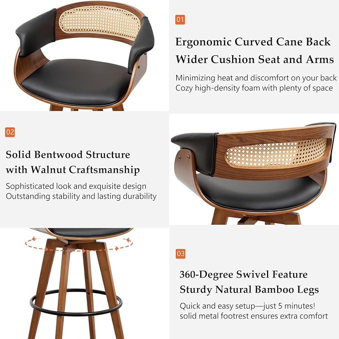 Set of 4 Rattan Swivel Counter Stools - Image 3