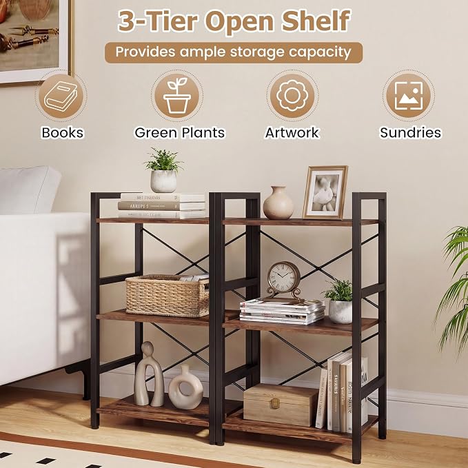 Tangkula 3-Tier Industrial Bookshelf, 16.5" Width Wooden Open Bookcase - Image 5