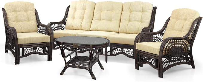 Malibu Lounge Set of 4: 2 Natural Rattan Wicker Chairs, Three-Seater Sofa - Image 2