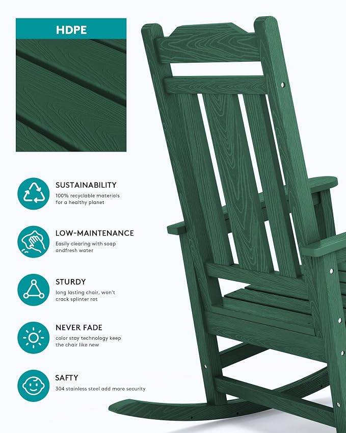 SERWALL HDPE Outdoor Rocking Chair Set of 4, Patio Rocking Chairs Set, Rocking - Image 7