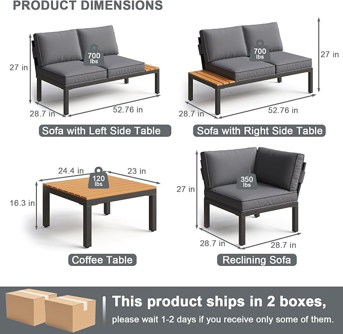 JOYURE 4-Piece Patio Furniture Set, Metal Outdoor Sectional Sofa - Image 2