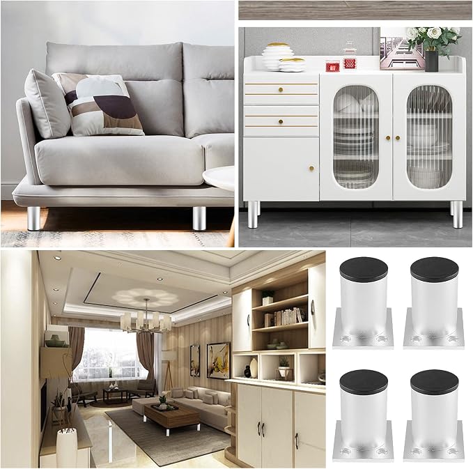Set of 4 Furniture Legs 2.36 Inch, Adjustable Aluminum Alloy Cabinet Legs - Image 7