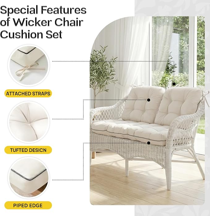 1 MIDDLE ONE Wicker Chair Cushions 3 Pieces Set - Image 5