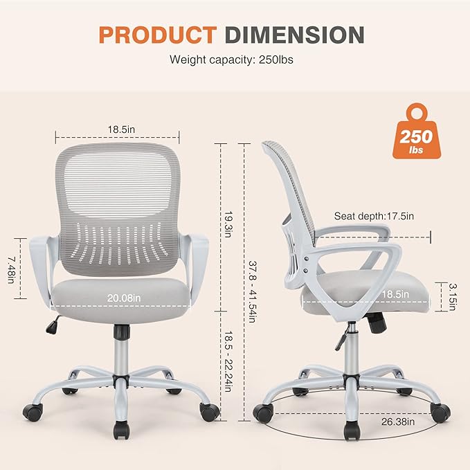 Sweetcrispy Ergonomic Mid-Back Mesh Home Office Desk Chair - Image 3