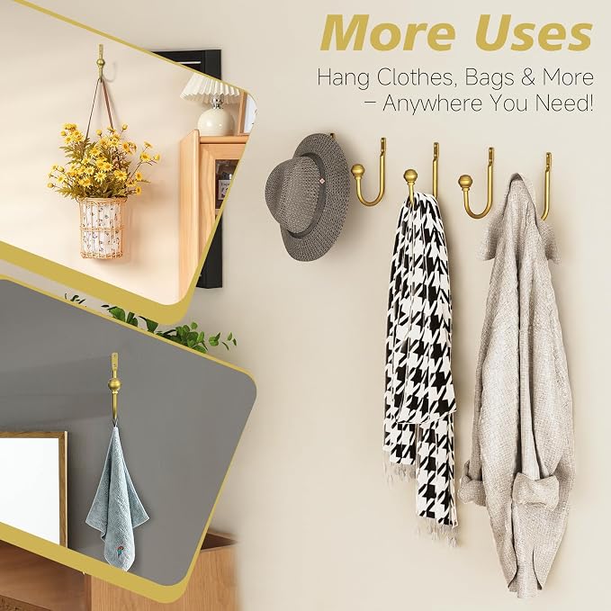 Hion Curtain Holdbacks Gold 2pcs, Curtain Tiebacks Wall Mounted Curtain Hooks - Image 5