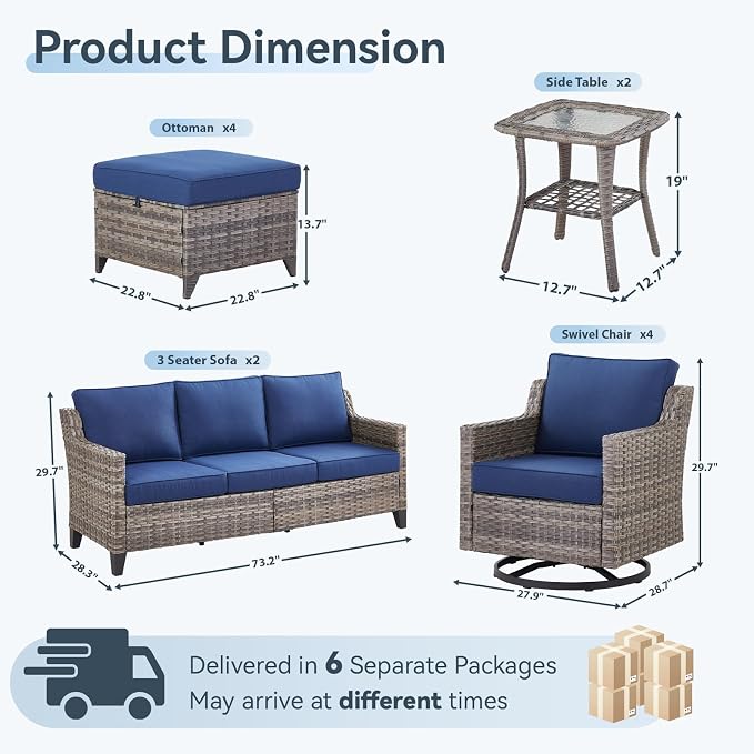 12 Piece Patio Furniture Set-High Back Outdoor Furniture Set Sectional Sofa - Image 8