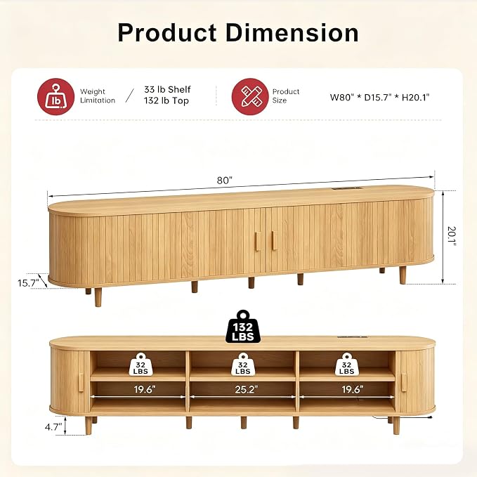 80" Mid Century Modern TV Stand, Wood TV Consoles - Image 3