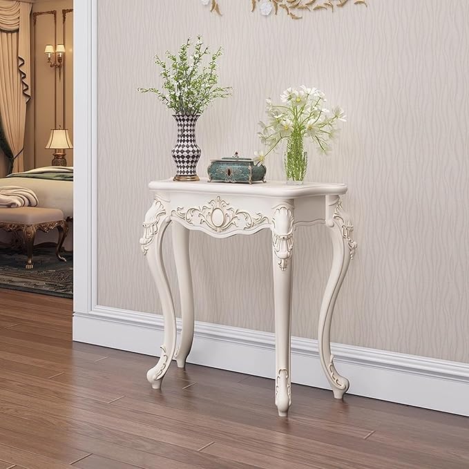 Victorian Style White Console Table, Vintage Entryway Foyer Narrow Sofa Table by Unknown