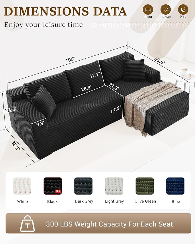 Cloud Sectional Couch, 105 Inch Modular Sectional Sofa - Image 2