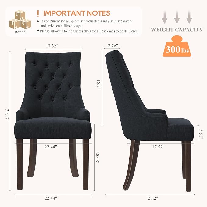 COLAMY Fabric Side Dining Chairs Set of 6, Wingback Upholstered Dining Room - Image 2