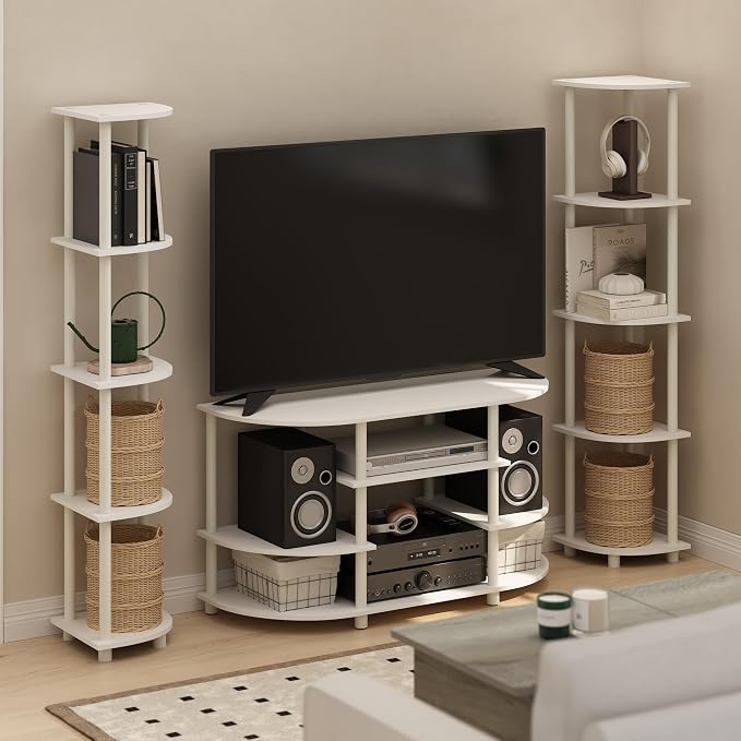Furinno Jaya TV Stand, 4-Tier Toolless Assembly Corner Entertainment Center - Image 2