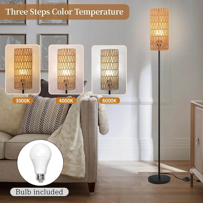 Ruiever Floor Lamp for Living Room, Farmhouse Rattan Floor lamp, Modern - Image 3