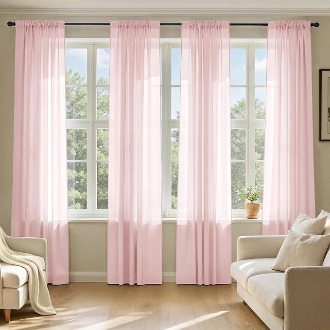 MIULEE Blush Pink Sheer Curtains 84 Inches Long, 4 Panels Set, Light Filtering by MIULEE