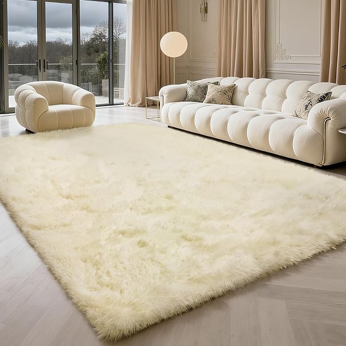Ultra Soft Fluffy Area Rugs for Bedroom Living Room Ivory 10x14, Nursery Rug - Image 2
