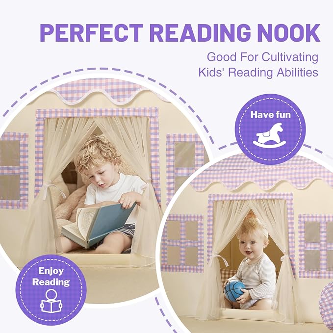 Kids Play Tent Indoor: Mat, Tassel Garland, Star Lights - Image 6