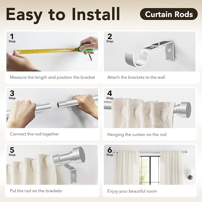 IFELS Heavy Duty Curtain Rods for Windows 28 to 48 Inch, 1 Inch Silver Curtain - Image 8