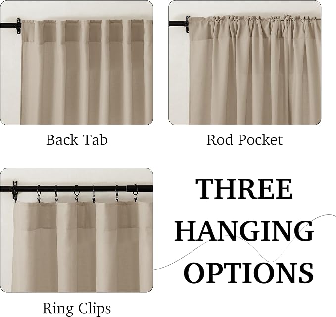 RYB HOME Semi Sheer Curtains 84 inches 2 Panels Set, Faux Linen Texture Light - Image 2