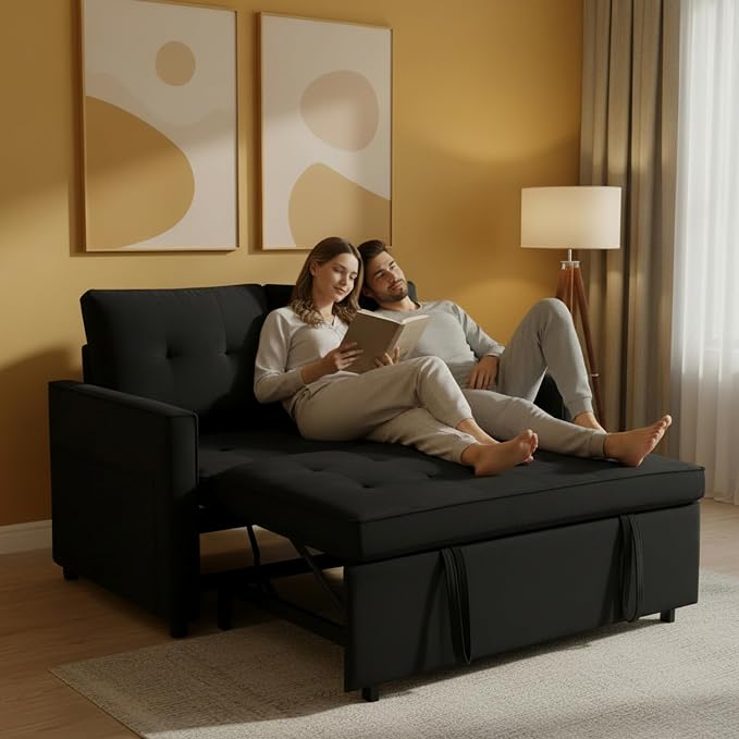 Sofa Bed, Pull Out Couch with Side Pockets, 3 in 1 Velvet Fabric Loveseat - Image 5