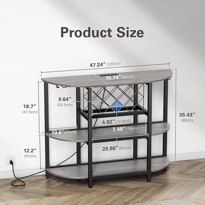 Zarler Bar Cart with Power Outlet Easy to Assemble, LED Home Bar Cabinet - Image 3