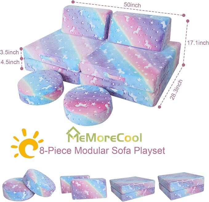 MeMoreCool Kids Modular Play Couch, 8-Piece Foam Toddler Couch Set - Image 3