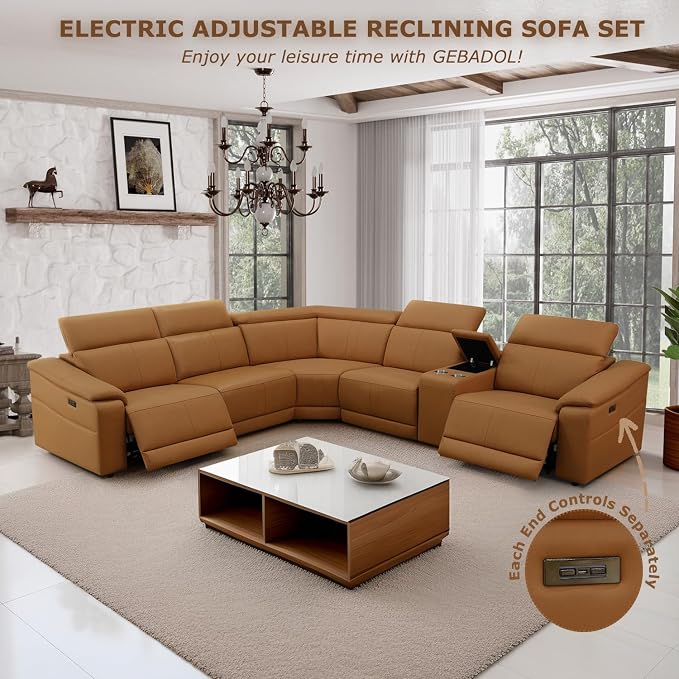Power Recliner Sectional Sofa, L-Shaped Living Room Furniture Set, Light Brown - Image 5