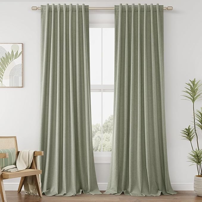 Guken Sage Green 100% Blackout Curtains 132 Inch Length 2 Panels Set by Guken
