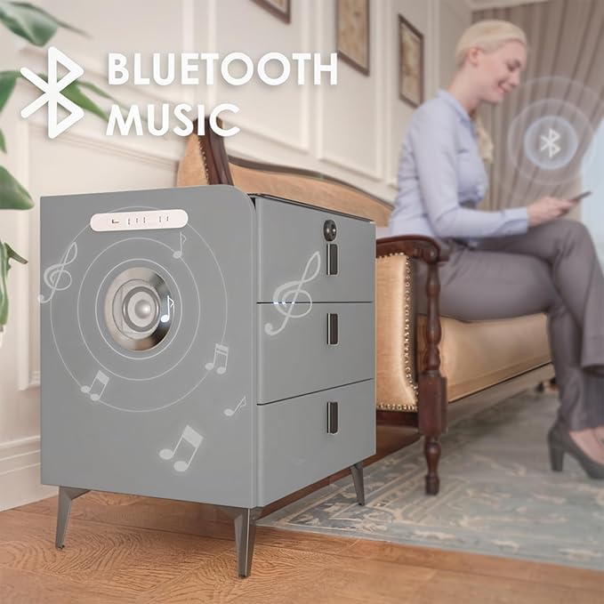 Smart Nightstand with Wireless Charging, with Fingerprint Lock Drawer, Night - Image 7