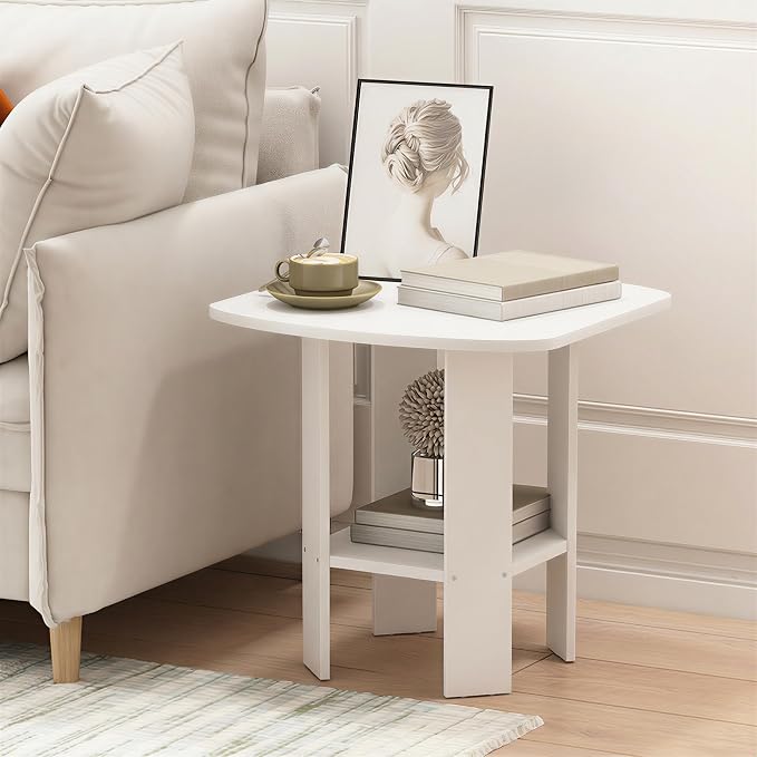 Furinno Simple Design Side Table, 2-Tier Square Modern End Table, Open Shelves - Image 2
