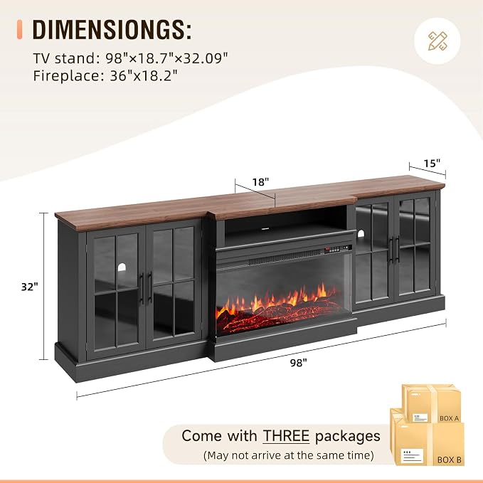 98" Farmhouse TV Stand with 36" Fireplace - Image 6