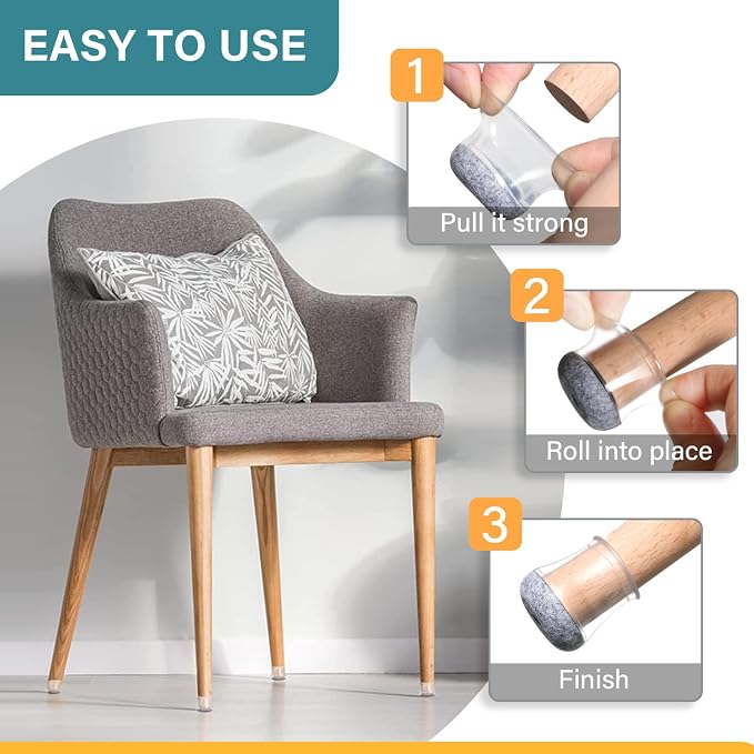 24 Pcs Chair Leg Floor Protectors Round, Silicone Felt Furniture Leg Pads Caps - Image 4