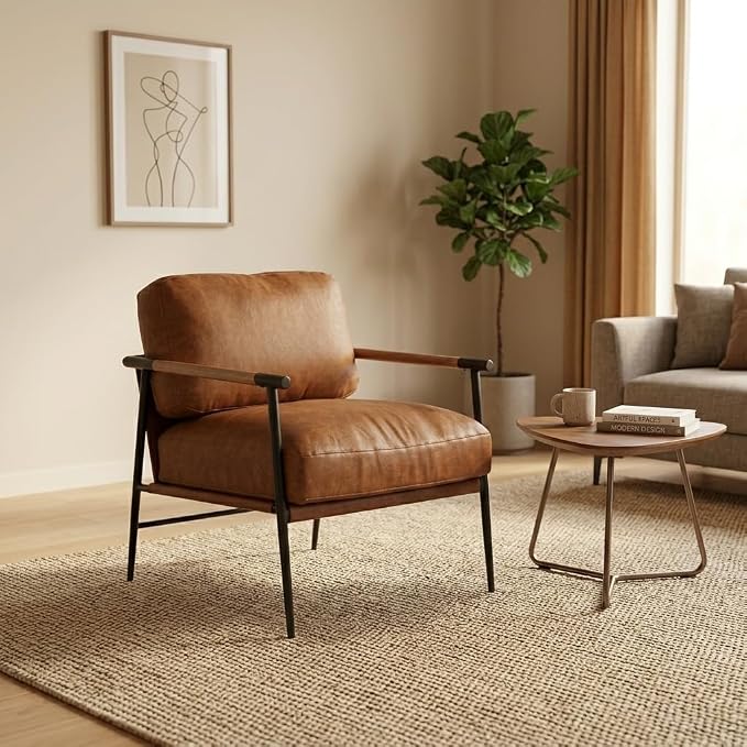 Ya-Home Mid-Century Accent Chair, Soft Armchair PU Leather Lounge Chair by Ya-Home
