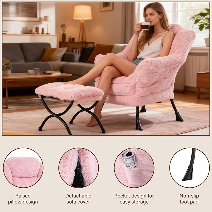 Welnow Lazy Chair with Ottoman, Modern Accent Chair with Armrests and a Side - Image 4