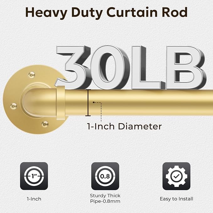 Zeerobee Curtain Rods for Windows 66 to 120, 1 Inch Industrial Wrap Around Gold - Image 4