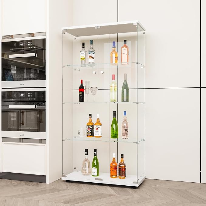 FLYMUHJIA Glass Display Cabinet Kitchen Pantry Storage Cabinet Corner Bar - Image 2