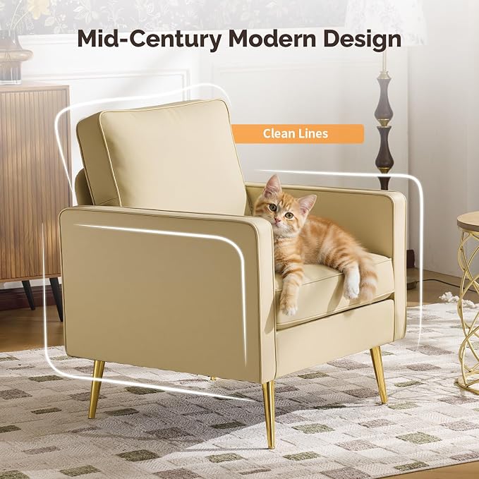 VINGLI Modern PU Leather Accent Chairs Set of 2, Single Sofa Chair - Image 4