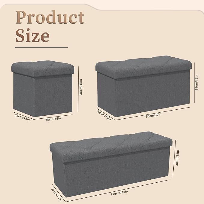43 inch Storage Ottoman Bench, 30 inch Folding Storage Bench Ottoman, - Image 2