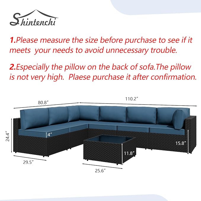7 Pieces Outdoor Patio Sectional Sofa Couch, Wicker Furniture Patio - Image 4