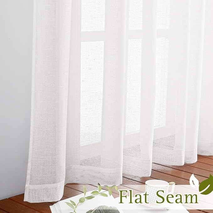 NICETOWN Linen White Doorway Curtains 80 inch Length, Grommet Semi Sheer Flax - Image 6