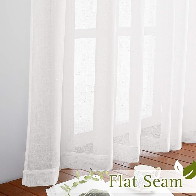 NICETOWN White Linen Sheer Bedroom Curtains 63 inch Length, Grommet Linen - Image 6
