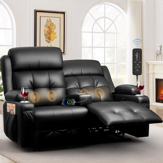 Reclining Loveseat, 55.1" RV PU Leather Wall Hugger Recliner Love Seats Sofa - Image 9