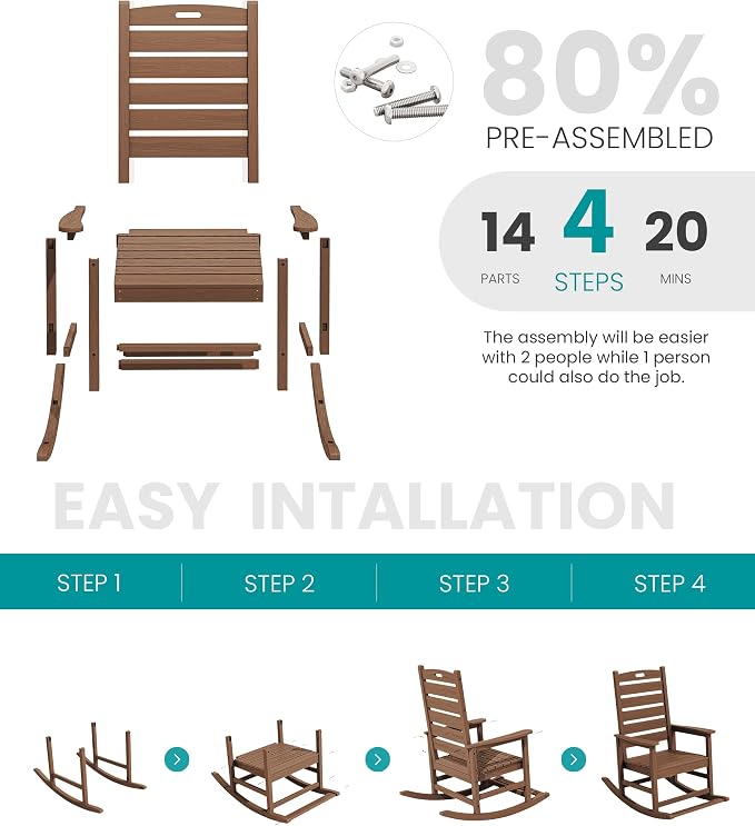 SERWALL Outdoor Rocking Chair Set of 2, Oversized Rocking Chair - Image 8