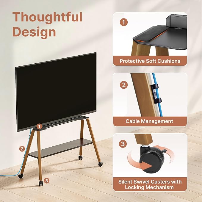Rolling Easel TV Stand for 49–75 Inch TVs, Mobile TV Cart - Image 5