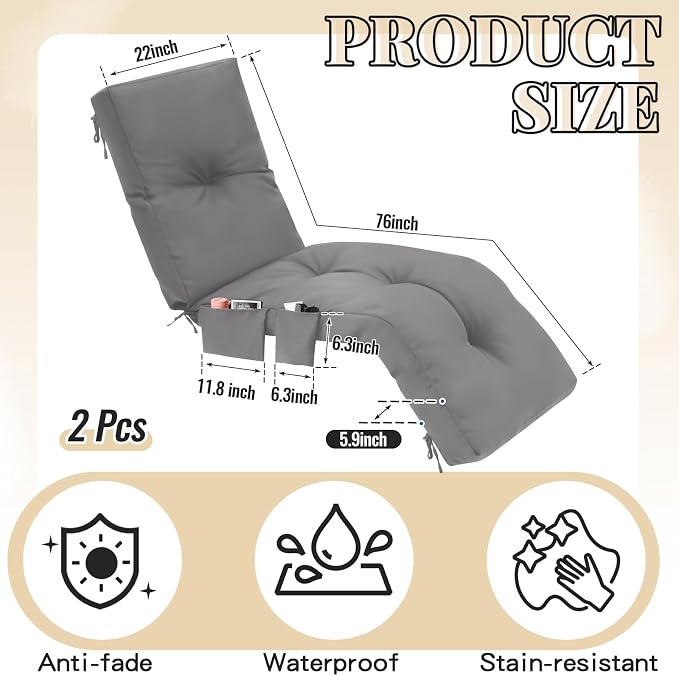 Outdoor Chaise Lounge Cushions - Image 2