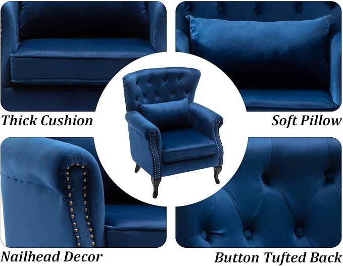 Mid-Century Accent Chair Modern Button Tufted Armchair Wingback Club Chair - Image 6
