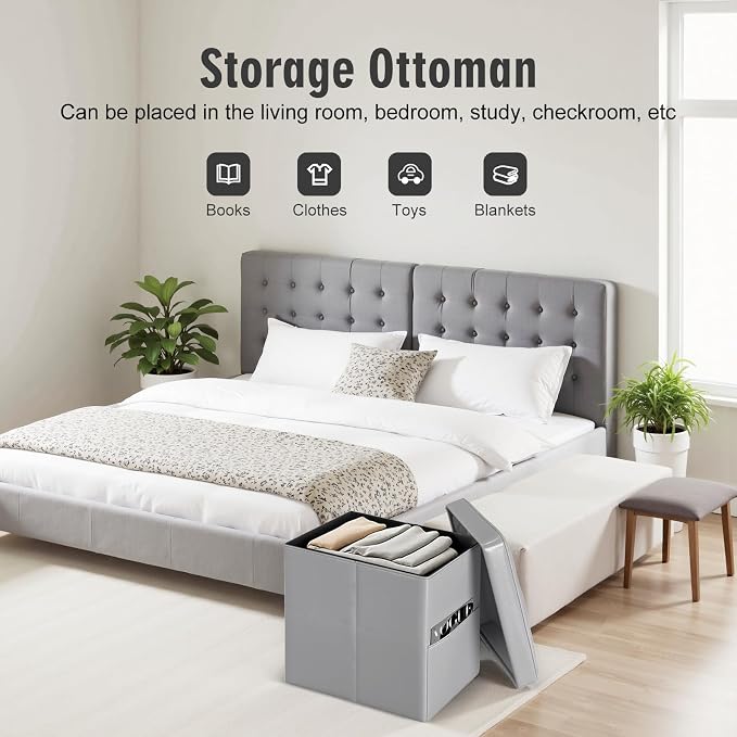 Ottoman with Storage, Ottoman Foot Rest Stool with Handles & Side Pocket. - Image 4
