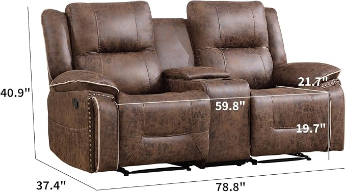 EBELLO Faux Leather Manual Recliner Loveseat, 2 Seater Reclining Sofa Chair - Image 2