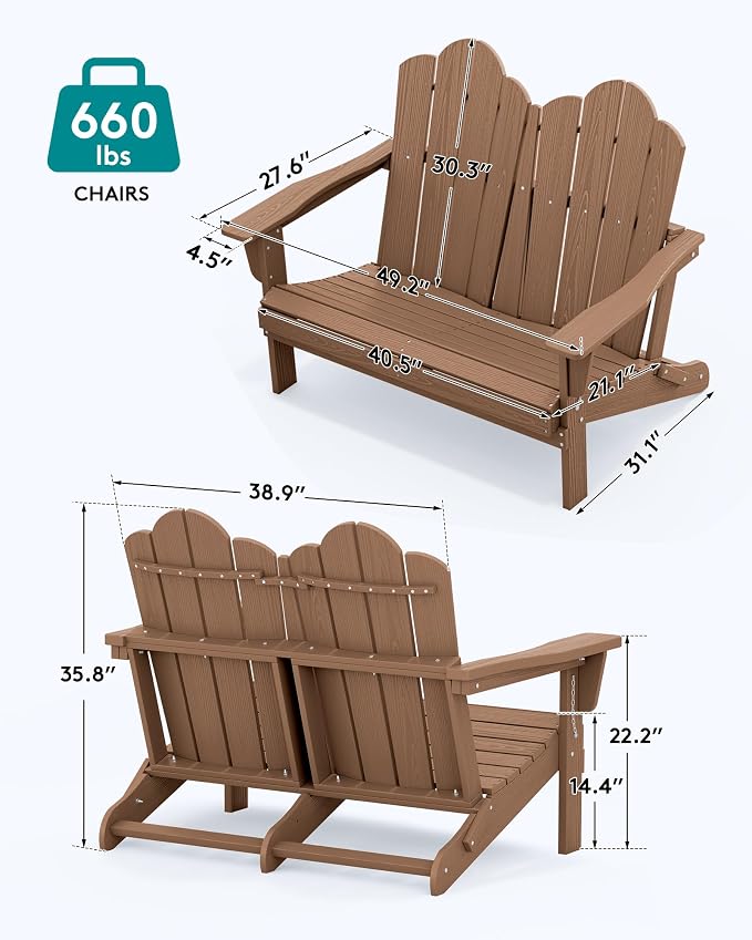 SERWALL Folding Adirondack Bench, HDPE All-Weather Adirondack Loveseat Set of 2 - Image 3